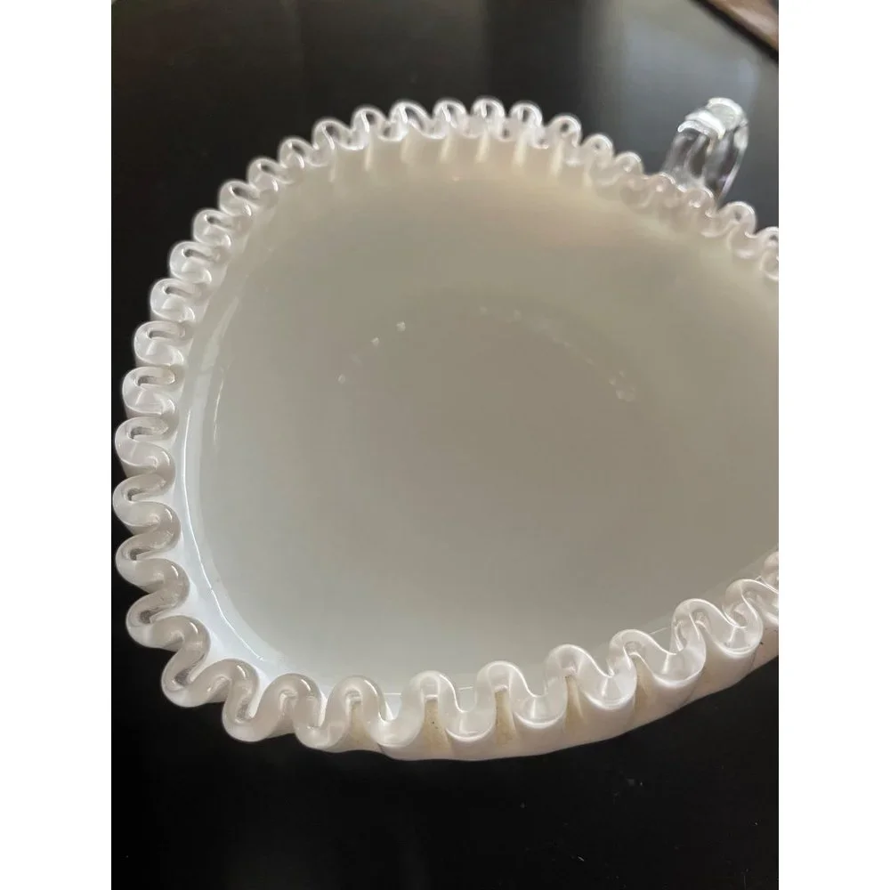 Vintage Fenton Milk Glass Ruffled Silvercrest Heart Dish
